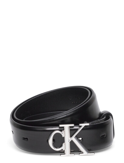 Calvin Klein Round Ck Buckle 30Mm Belt Smooth Black 95