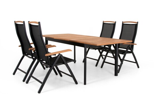 Selected Home Nice spisegruppe Svart/svart i teak 4 stoler & bord 152x210 cm