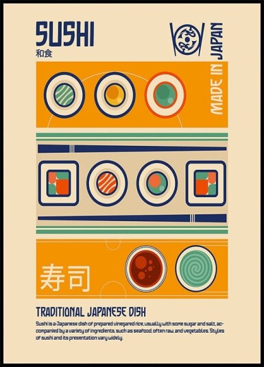 Sushi Japanese Food Print Plakat Plakat / 40x50cm