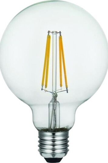 Spl E27 8W dimbar LED globepære G95 filament 2500K klart glass 740lm Dimbar : Dimbar Kulør : Ekstra varm