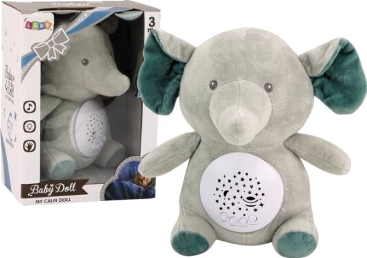 Leantoys Mis Elefant Vugge-/Lullabymelodi Projektor Med Lys Grå