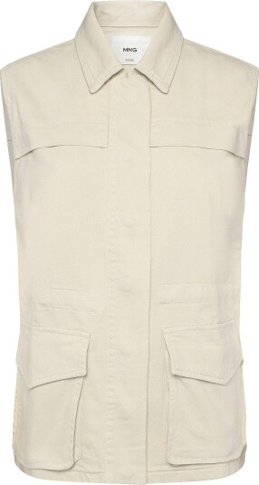Mango Oversized Denim Gilet Beige M