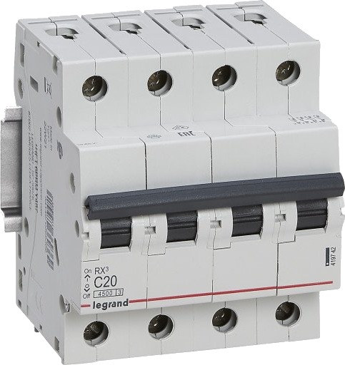 Legrand 3 stk RX³ MCB automatsikring C20 4P 4M 4,5kA