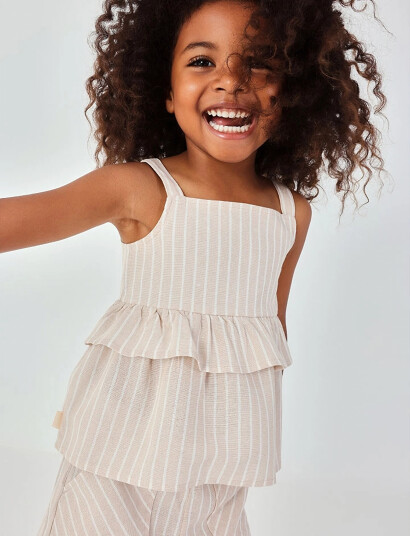 Boboli Shirt Linen Striped For Girl Beige 110