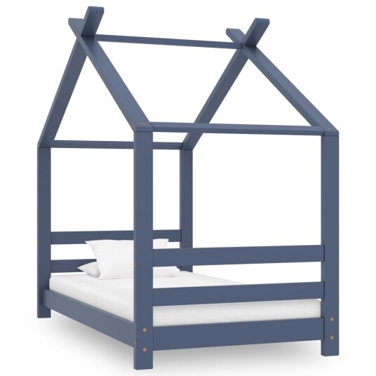 Sengeramme for barn heltre furu 70x140 cm - grå