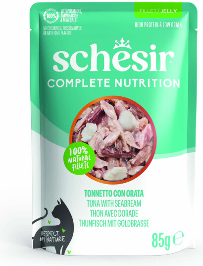 Schesir Våtfôr Sparepakke Complete Nutrition Filet I Gelé Tunfisk Med Gullbrasme 24 X 85 G