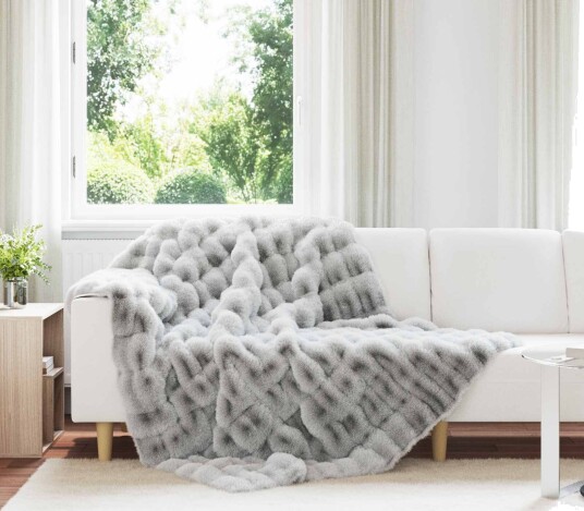 vidaXL Skliikkerteppe / pledd i kunstig kaninpels Olite Grå Polyester