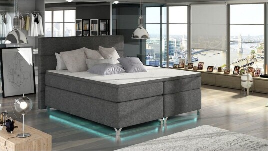 Boxspring Eltap Amadeo med LED Sawana 05 Mørk grå 140x200 cm