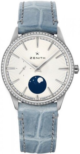 Zenith Dameklokke 16.3200.692 01.C832 Elite Moonphase Hvit/Lær Ø36