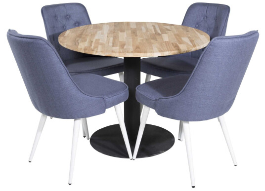 Venture Design Cirebon & Velvet spisegruppe Natur/blå 4 st stoler & bord 100 cm