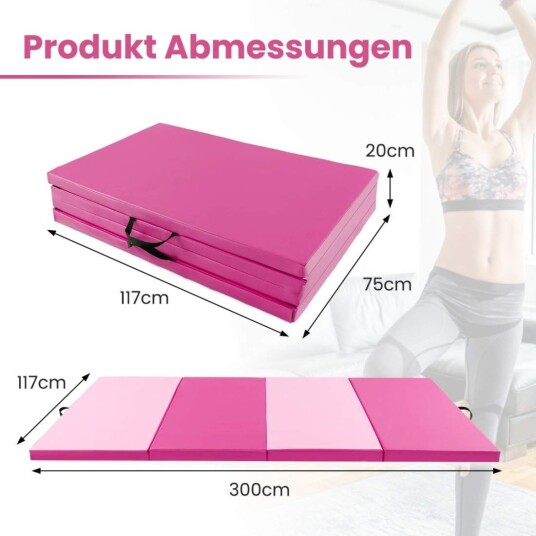 300 x 117 x 5 cm myk gulvmatte laget av kunstskinn med klatrefeste og bærehåndtak rosa