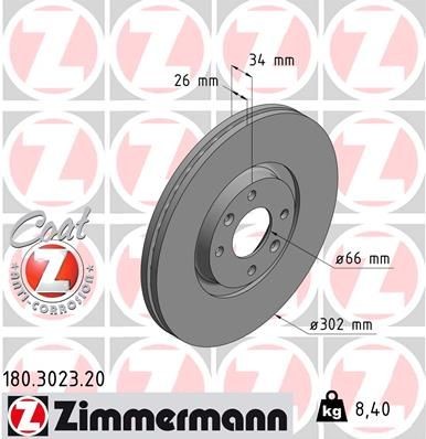 Bremseskive ZIMMERMANN 180.3023.20