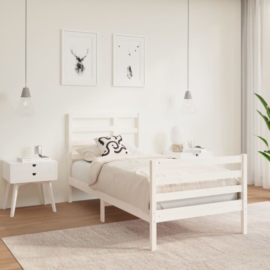 vidaXL Sengeramme hvit heltre 75x190 cm 2FT6 Small Single 8720287045632