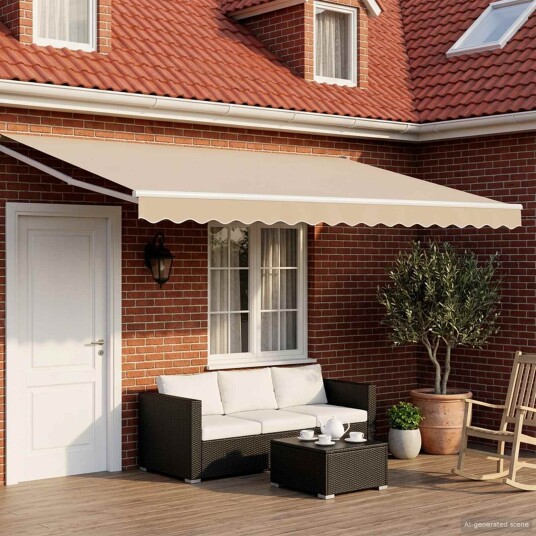 Elektrisk Utrekkbar Markise Beige og Hvit 4 × 3 m