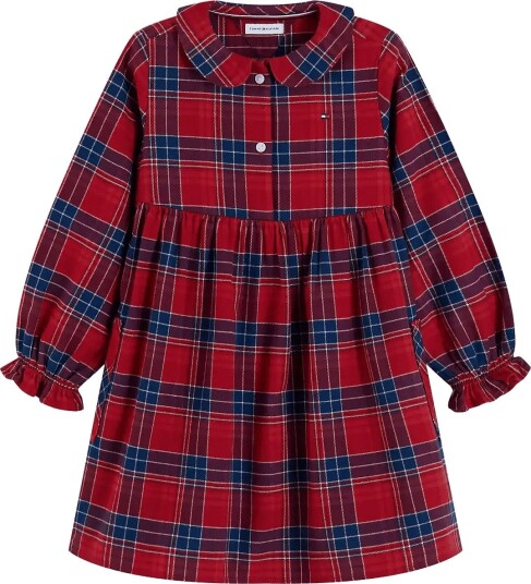 Tommy Hilfiger Lg Check Rounded Collar Dress - MEDIUM RED CHECK - 98