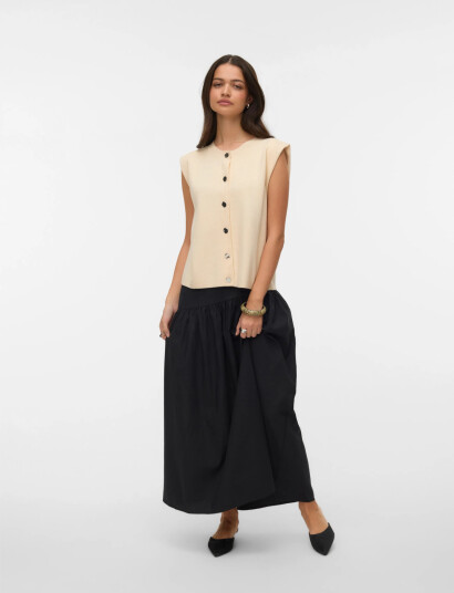 Vero Moda Vmgold Sl O Neck Button Vest Boo   Beige   M