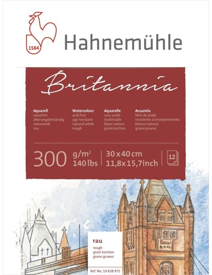 Hahnemühle Britannia Akvarellblokk 30x40 cm 300 g Grov 12 Ark