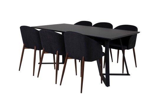 Venture Home Marina Spisegruppe 180 cm Rektangulær med 6 Arch Stoler Sort