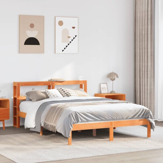 Sengeramme med hodegavl voksbrun 160x200 cm heltre furu 3305742