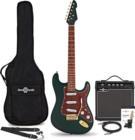 Gear4Music LA Select Legacy Elektrisk Gitar Grønn med 15 W Forsterkerpakke