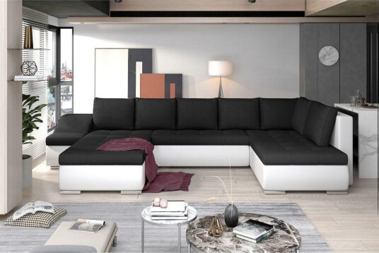 Seksjon Eltap Giovanni 351x82x190 cm Sawana 14 Soft 17 Svart Hvit Venstre