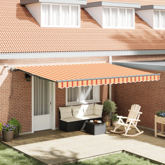 automatisk uttrekkbar markise med LED gul og oransje 450x350 cm