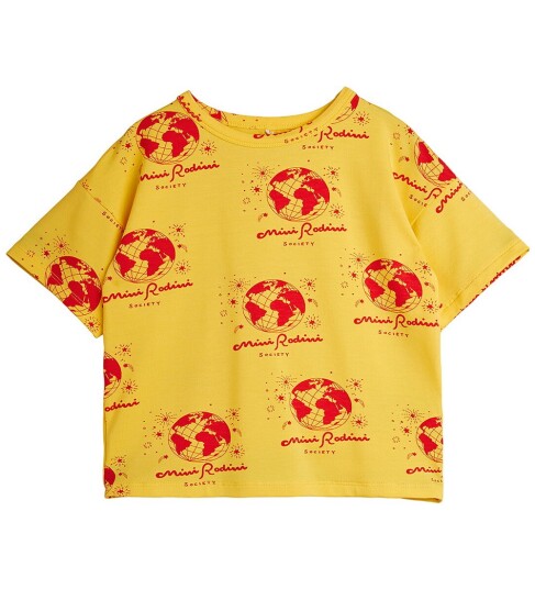 Mini Rodini Society Aop Ss Tee Yellow 92/98 Mini Rodini Society Aop Ss Tee Yellow 92/98