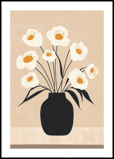 White Flowers in Black Vase Plakat Plakat / 40x50cm