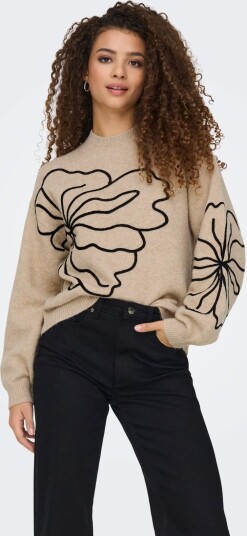 JDY Jdyjella L/S Flower Pullover Knt Noos Beige S