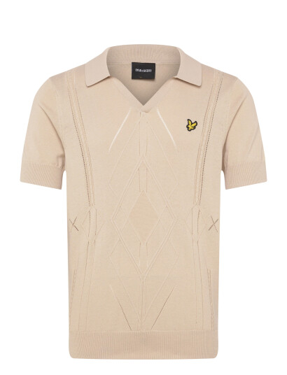 Lyle & Scott Argyle Knitted Polo   Cream   S