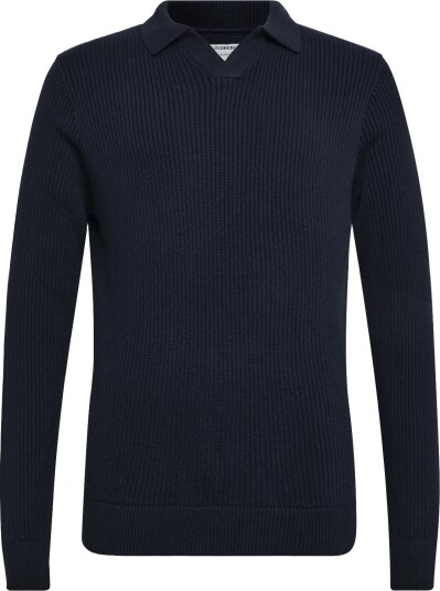 Lindbergh Ribbed L/S V Neck Poloribbed L/S V Neck Polo   Navy   XL
