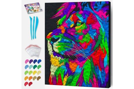 SPLAT PLANET - Clay painting on canvas 30x40cm - Lion (777684)