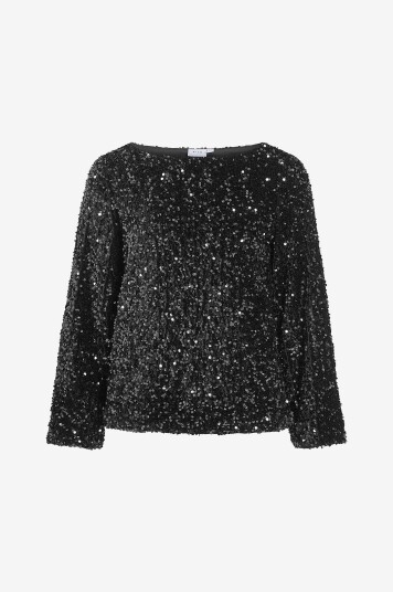 Vila Topp viFaith Boat Neck L/S Sequin Svart