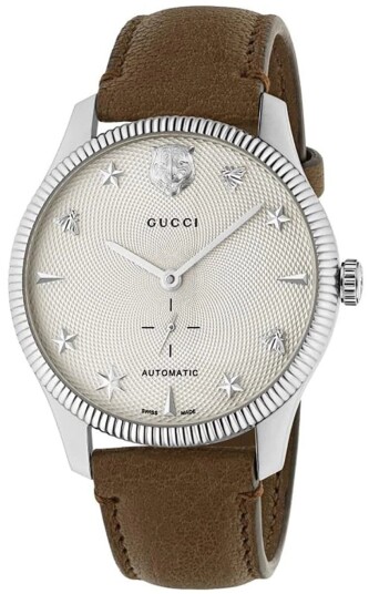 Gucci Herreklokke YA126361 G Timeless Sølvfarget/Lær Ø40 mm