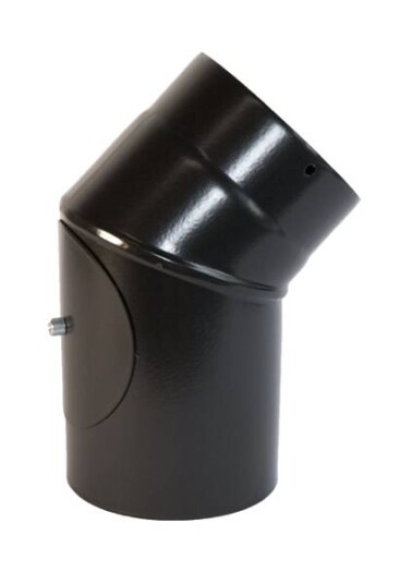 Ø150mm Røykrør 45 grader m/ luke sort emalje Ø150mm Røykrør 45 grader m/ luke sort emalje