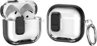 AirPods 4/AirPods 5 beskyttende hybrid-etui med lås og krok - svart / Gjennomsiktig