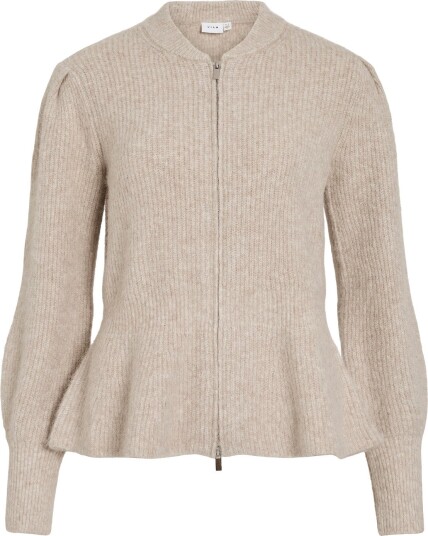 Vila Vigracie L/S Peplum Zip Knit Cardi/Pb/Rn NATURAL MELANGE XXL