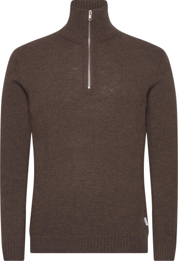 Lindbergh Lambswool Half Zip Knit Oversize Co - Brown - XXL