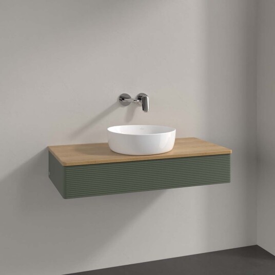 Villeroy & Boch Antao Servantskap med 1 skuff 100x50x19 cm u/lys Grønn Matt/Eik Villeroy & Boch Antao Servantskap med 1 skuff 100x50x19 cm u/lys Grønn Matt/Eik