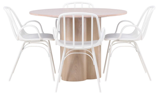 Venture Design Olivia & Dyrön spisegruppe Hvit/whitewash 4 stoler & bord 110 cm