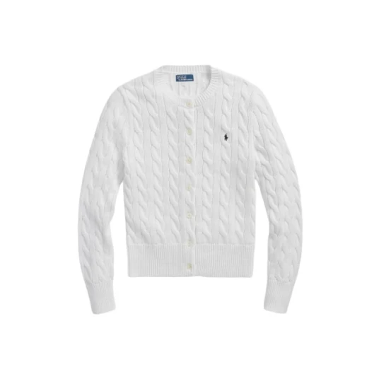 Polo Ralph Lauren Cable-Knit Cotton Crewneck Cardigan - White - XL