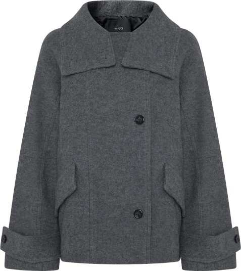 Mango 100% Wool Funnel Neck Coat GREY M