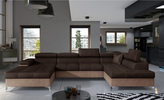 Seksjon Eltap Eduardo 337x205x88 cm Monolith 29 Monolith 09 Brun Mørk Beige Høyre