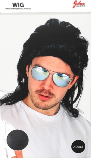 Svart 80-talls Hockeysveis Parykk (Mullet)