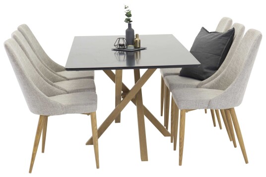 Venture Design Piazza & Leone spisegruppe Svart/grå 6 st stoler & bord 180 x 90 cm