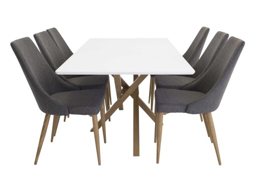 Venture Design Piazza & Leone spisegruppe Hvit/grå 6 st stoler & bord 180 x 90 cm