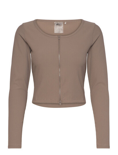 aim´n Ribbed Performance Zipped Cardigan - Brown - M