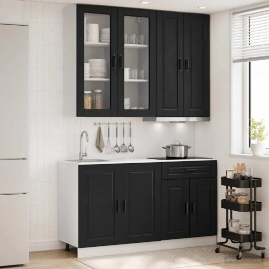 vidaXL Kjøkken enhet PORTO 4 pcs Svart Konstruert tre vidaXL Kjøkken enhet PORTO 4 pcs Svart Konstruert tre