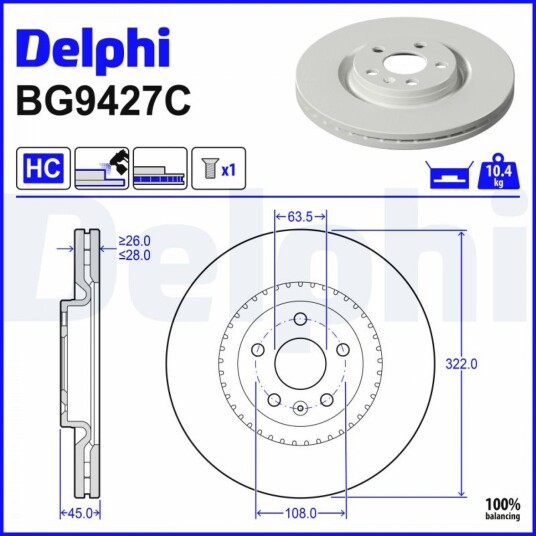 DELPHI BG9427C Bremseskive