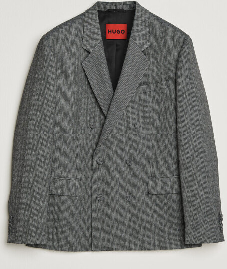 HUGO Karlo Herringbone Double Breasted Blazer Dark Grey